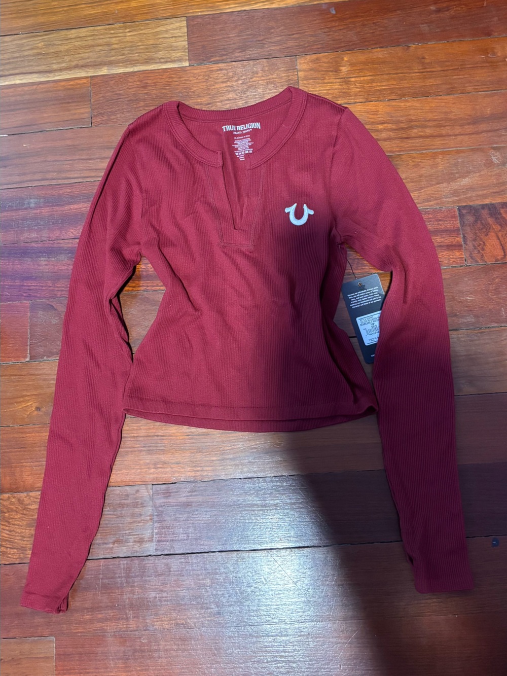 True Religion Ribbed Long Sleeve Top in Deep Red